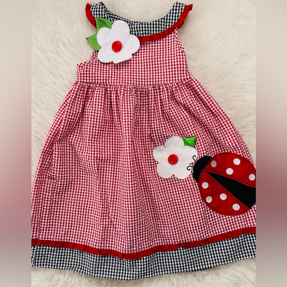 Good Lad - Red Gingham Dress with ladybug and flower appliques Girls Size 6